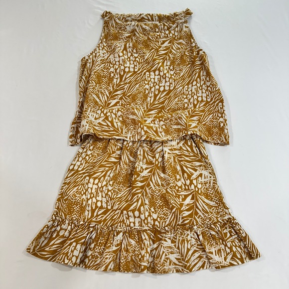 Christian Siriano Dresses & Skirts - Christian Siriano New York Women S/M Linen 2 Pcs Set Skirt Top Mustard Tropical